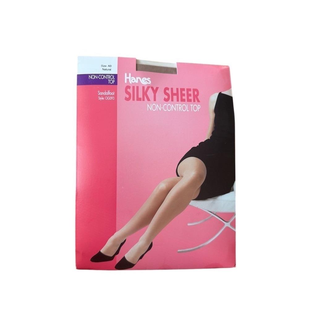 Hanes Silky Sheer Pantyhose Womens Size AB Beige Non-Control Top Sandal Toe